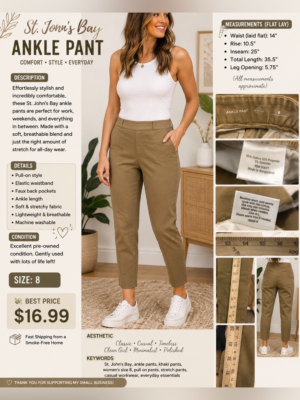 St. John's Bay Khaki Ankle Pants